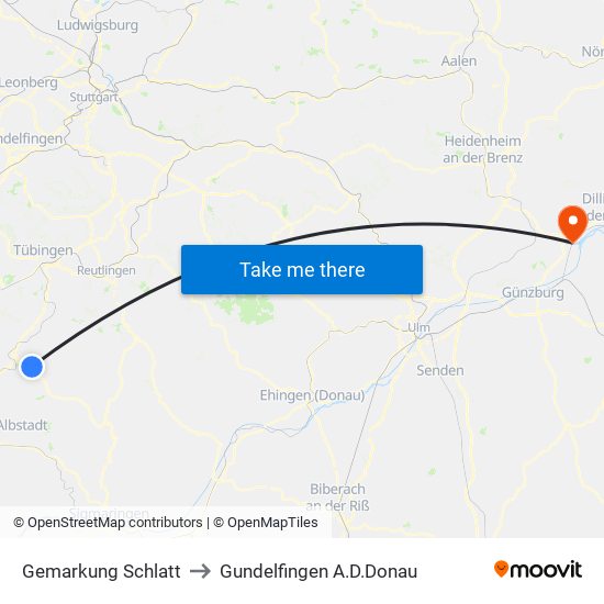 Gemarkung Schlatt to Gundelfingen A.D.Donau map