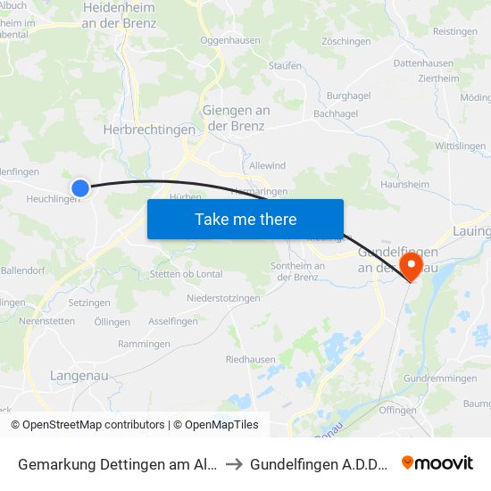 Gemarkung Dettingen am Albuch to Gundelfingen A.D.Donau map