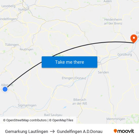 Gemarkung Lautlingen to Gundelfingen A.D.Donau map