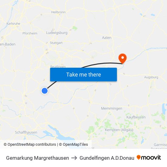 Gemarkung Margrethausen to Gundelfingen A.D.Donau map