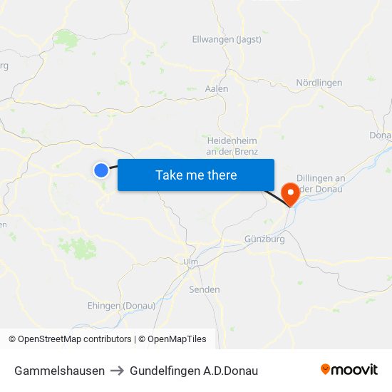 Gammelshausen to Gundelfingen A.D.Donau map
