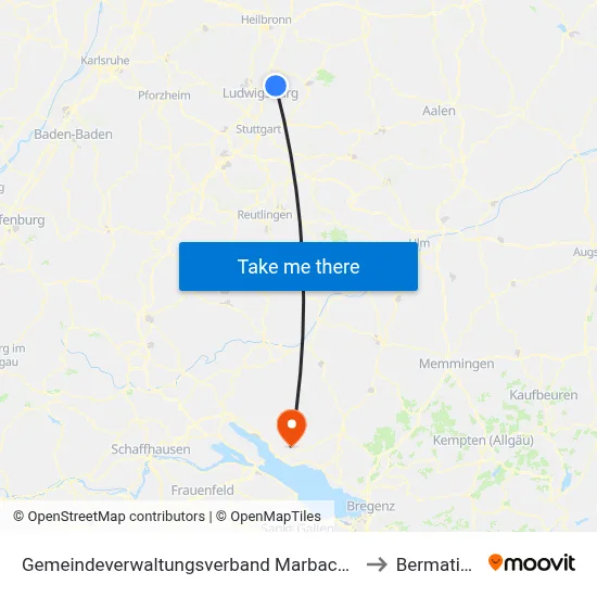 Gemeindeverwaltungsverband Marbach am Neckar to Bermatingen map