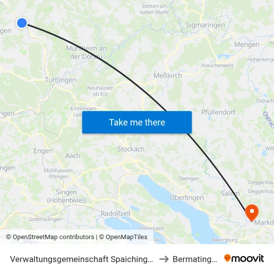 Verwaltungsgemeinschaft Spaichingen to Bermatingen map