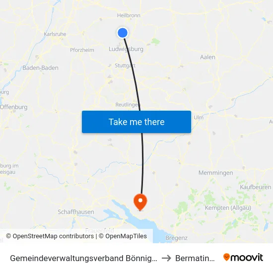 Gemeindeverwaltungsverband Bönnigheim to Bermatingen map