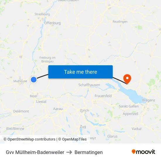 Gvv Müllheim-Badenweiler to Bermatingen map