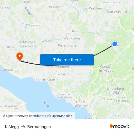 Kißlegg to Bermatingen map