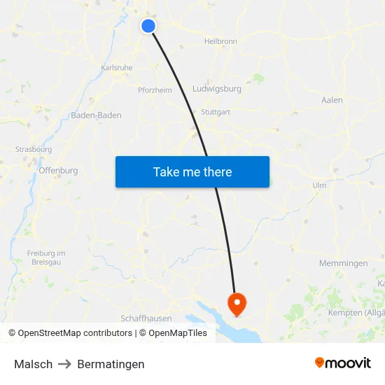 Malsch to Bermatingen map