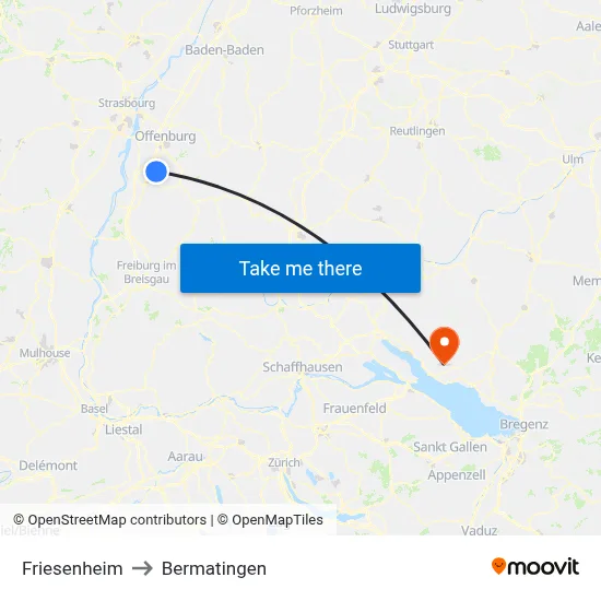 Friesenheim to Bermatingen map