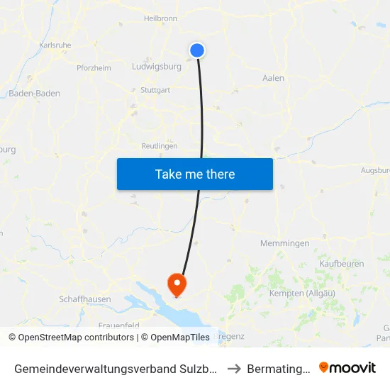 Gemeindeverwaltungsverband Sulzbach to Bermatingen map