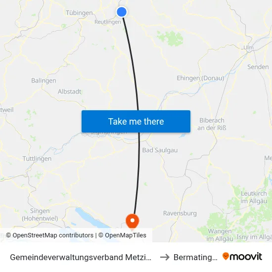 Gemeindeverwaltungsverband Metzingen to Bermatingen map