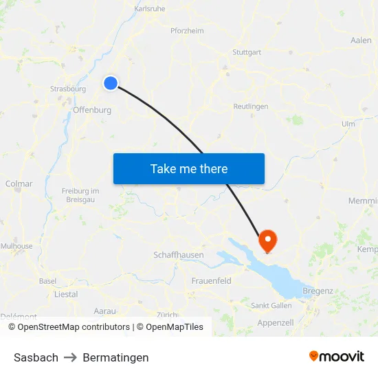 Sasbach to Bermatingen map
