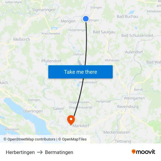 Herbertingen to Bermatingen map