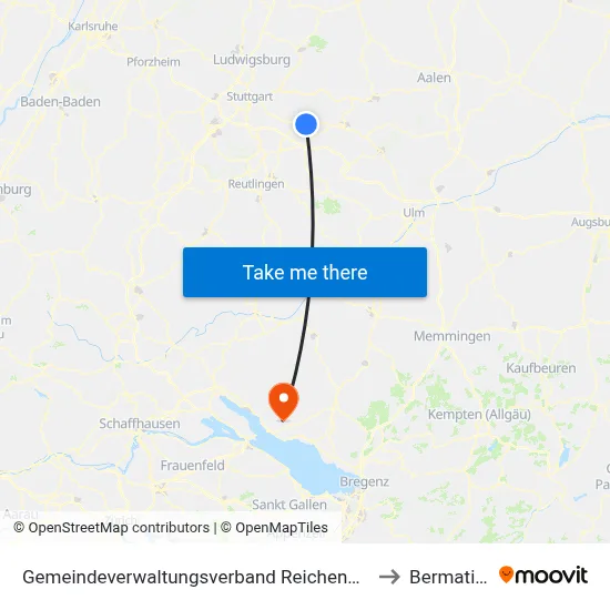 Gemeindeverwaltungsverband Reichenbach An Der Fils to Bermatingen map