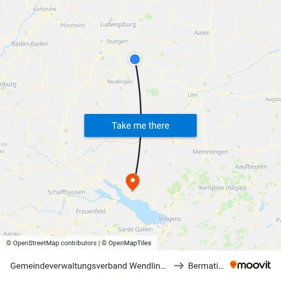 Gemeindeverwaltungsverband Wendlingen am Neckar to Bermatingen map
