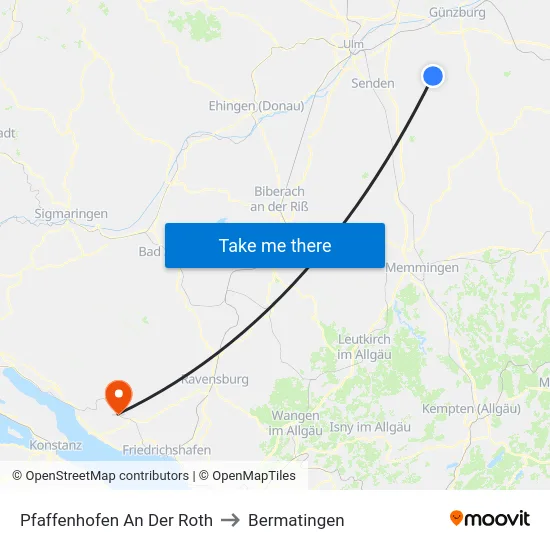 Pfaffenhofen An Der Roth to Bermatingen map