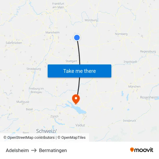 Adelsheim to Bermatingen map