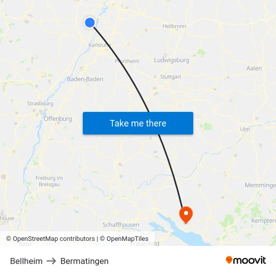 Bellheim to Bermatingen map