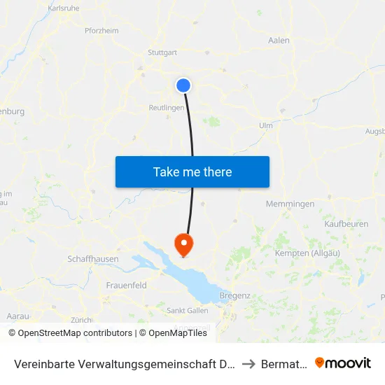 Vereinbarte Verwaltungsgemeinschaft Der Stadt Nürtingen to Bermatingen map