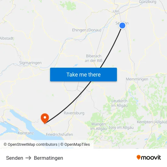 Senden to Bermatingen map