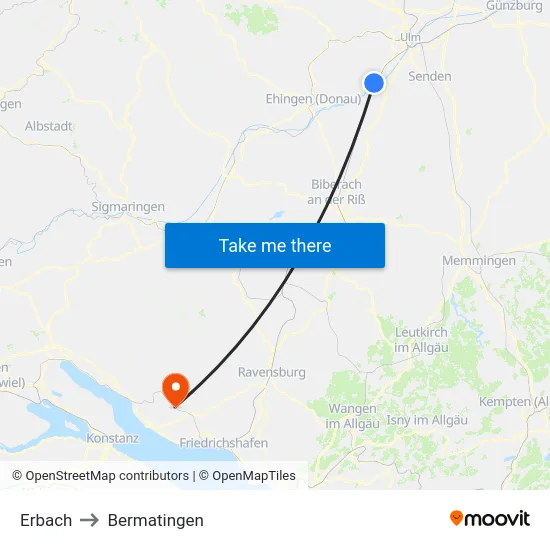 Erbach to Bermatingen map