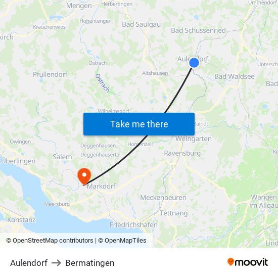 Aulendorf to Bermatingen map