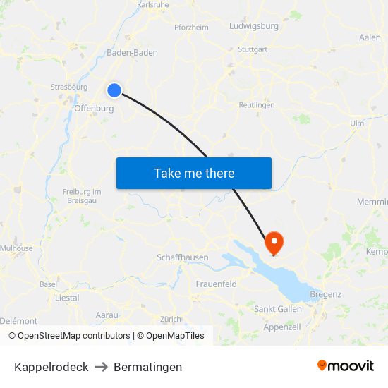 Kappelrodeck to Bermatingen map