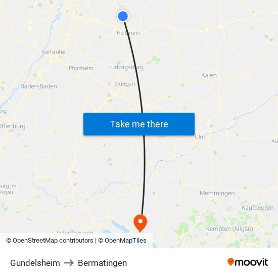 Gundelsheim to Bermatingen map