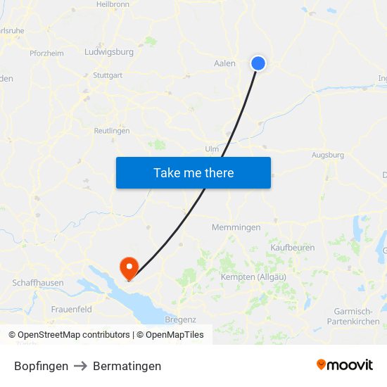 Bopfingen to Bermatingen map