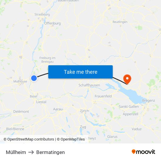 Müllheim to Bermatingen map