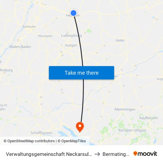 Verwaltungsgemeinschaft Neckarsulm to Bermatingen map