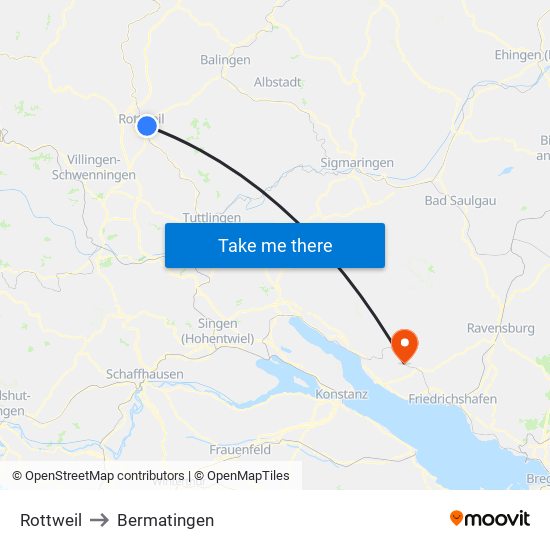 Rottweil to Bermatingen map