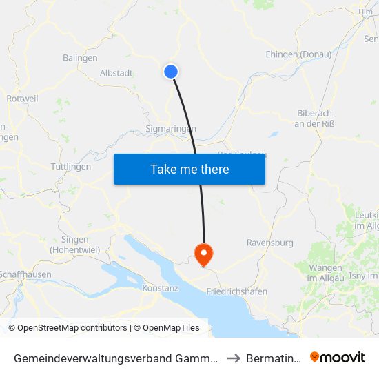 Gemeindeverwaltungsverband Gammertingen to Bermatingen map