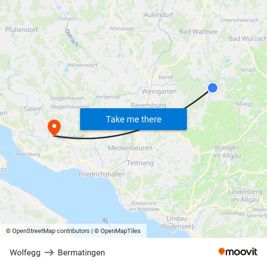 Wolfegg to Bermatingen map