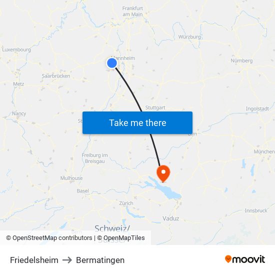 Friedelsheim to Bermatingen map