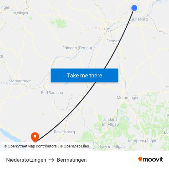 Niederstotzingen to Bermatingen map