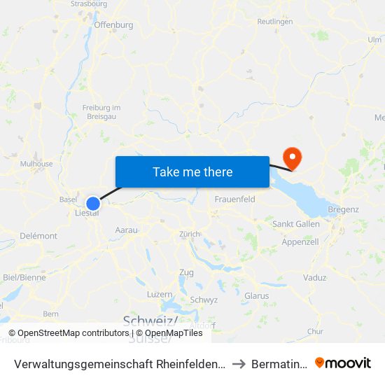 Verwaltungsgemeinschaft Rheinfelden (Baden) to Bermatingen map