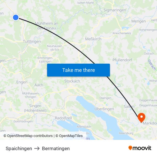 Spaichingen to Bermatingen map