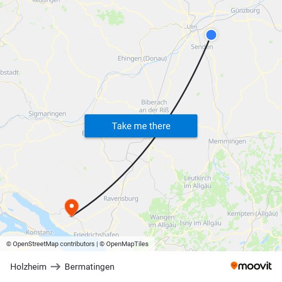 Holzheim to Bermatingen map