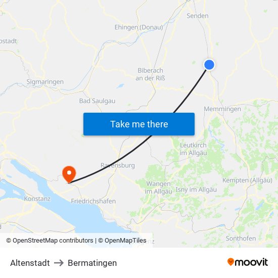 Altenstadt to Bermatingen map