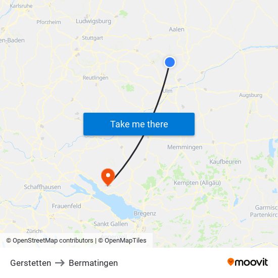 Gerstetten to Bermatingen map