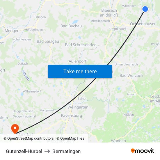 Gutenzell-Hürbel to Bermatingen map