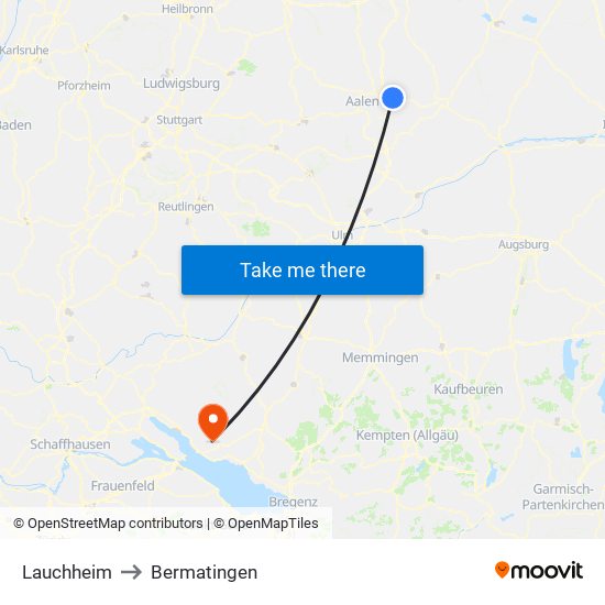 Lauchheim to Bermatingen map