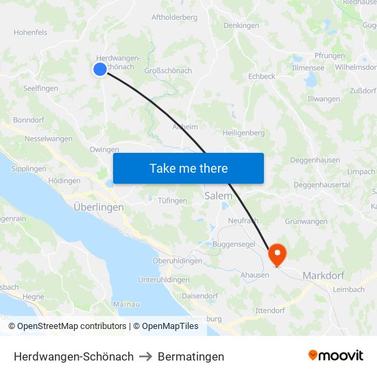 Herdwangen-Schönach to Bermatingen map