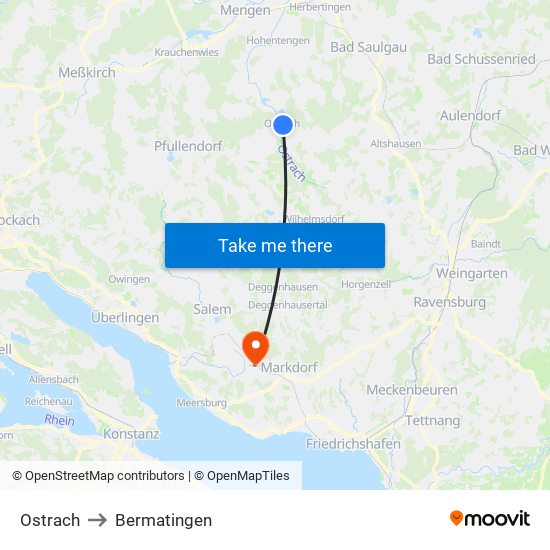Ostrach to Bermatingen map