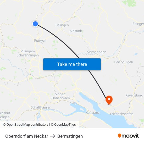 Oberndorf am Neckar to Bermatingen map