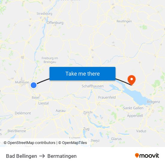 Bad Bellingen to Bermatingen map