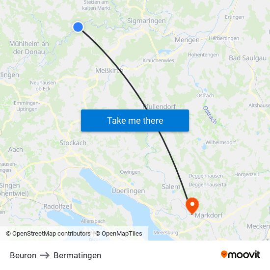 Beuron to Bermatingen map