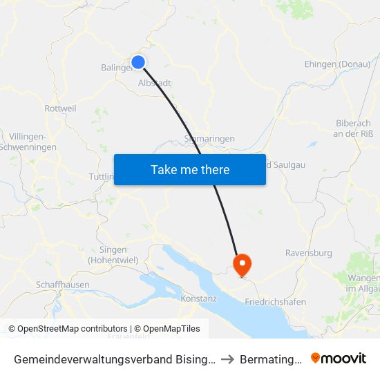 Gemeindeverwaltungsverband Bisingen to Bermatingen map
