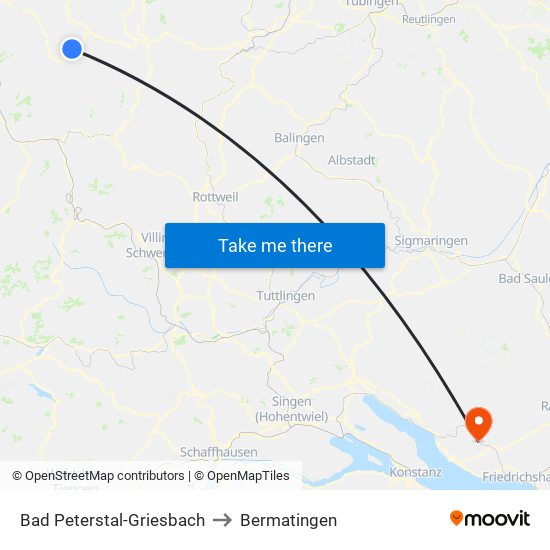 Bad Peterstal-Griesbach to Bermatingen map