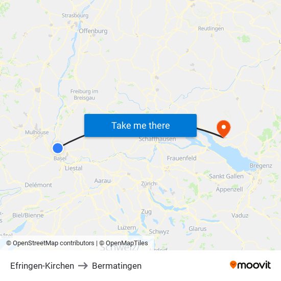 Efringen-Kirchen to Bermatingen map